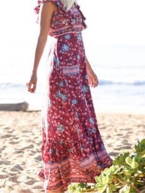 Spell Vintage Red Folk town Frill Dress Floral Backless Size XL